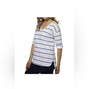 Nautica Women's Long Sleeve Striped Tee - White and Blue